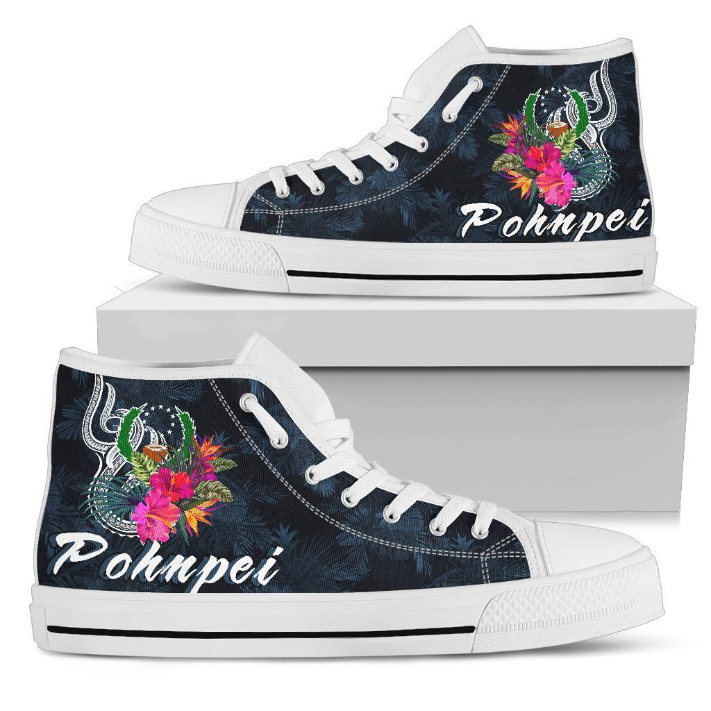 Pohnpei Micronesia High Top Shoes - Tropical Flower Unisex White - Polynesian Pride