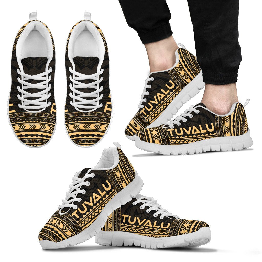 Tuvalu Sneakers - Tuvalu Polynesian Chief Tattoo Gold Version Unisex White - Polynesian Pride