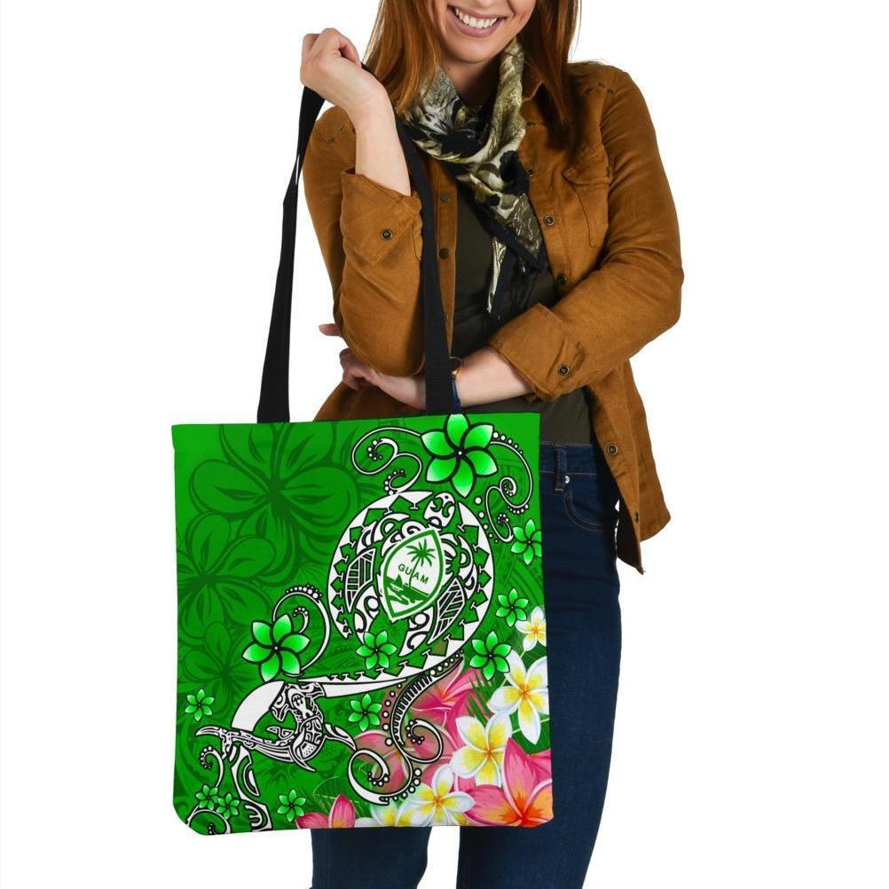 Guam Tote Bags - Turtle Plumeria (Green) One Size Green - Polynesian Pride