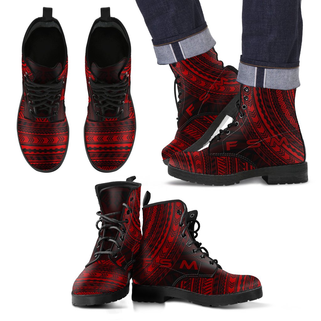 Federated States of Micronesia Leather Boots - Polynesian Red Chief Version Black - Polynesian Pride