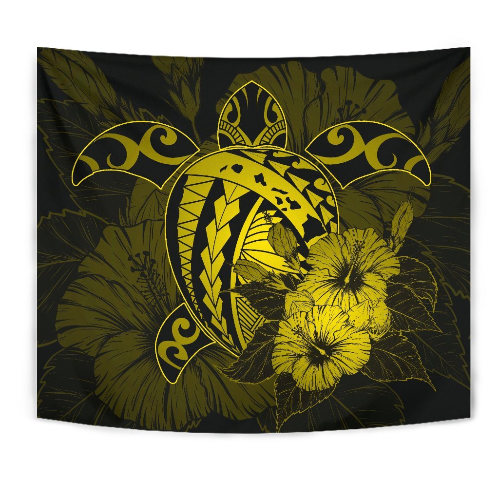 Hawaii Hibiscus Tapestry - Harold Turtle - Yellow - Polynesian Pride