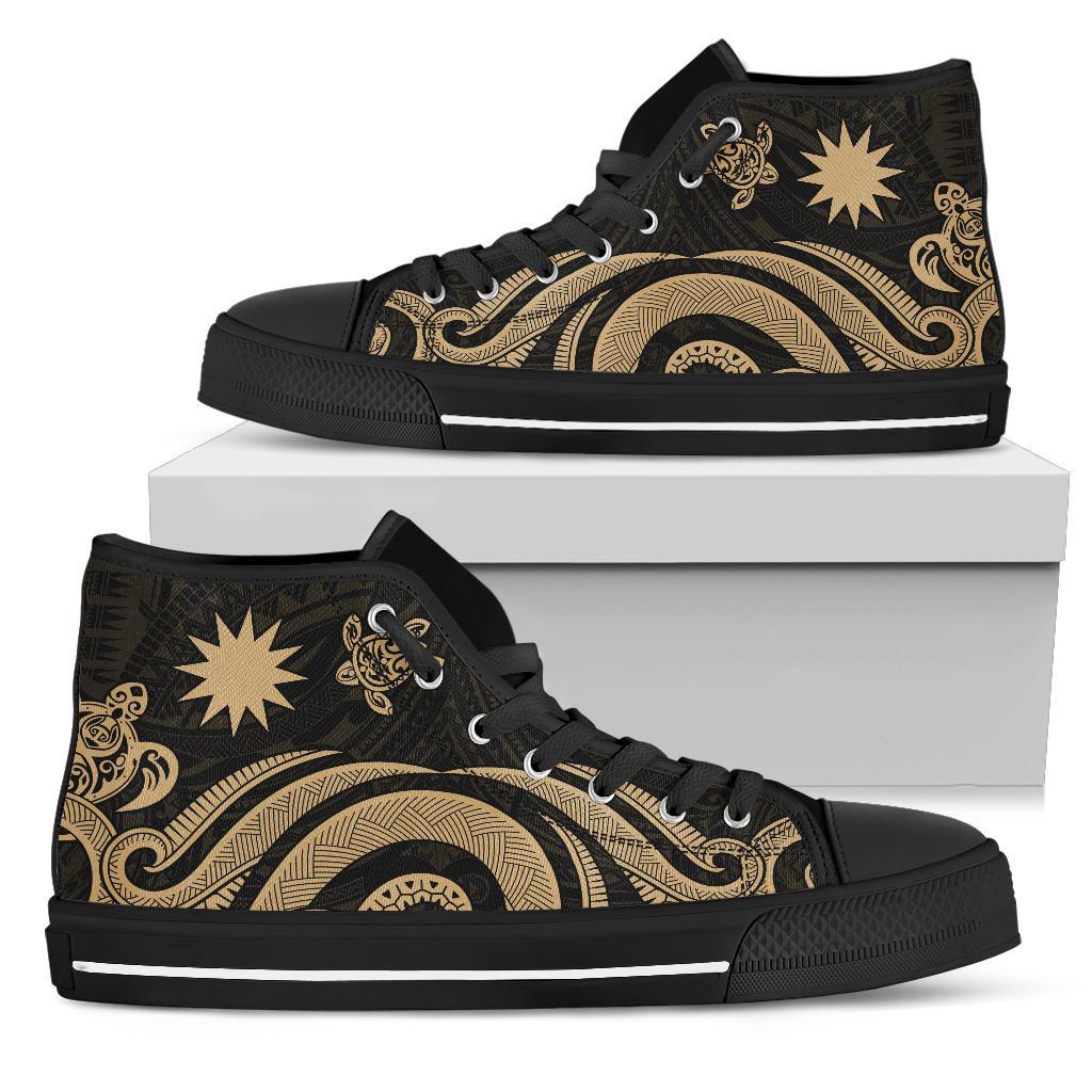 Nauru High Top Canvas Shoes - Gold Tentacle Turtle Unisex Black - Polynesian Pride