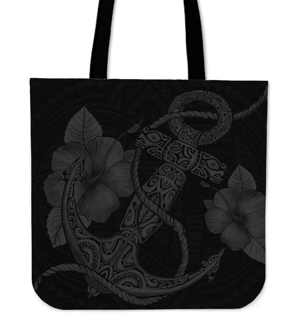 Anchor Gray Poly Tribal Tote Bag Tote Bag One Size Gray - Polynesian Pride