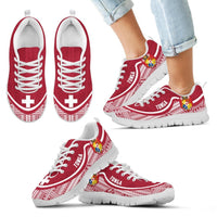 Tonga Wave Sneakers - Polynesian Pattern White Red Color Kid's Sneakers - White - Tonga White - Polynesian Pride
