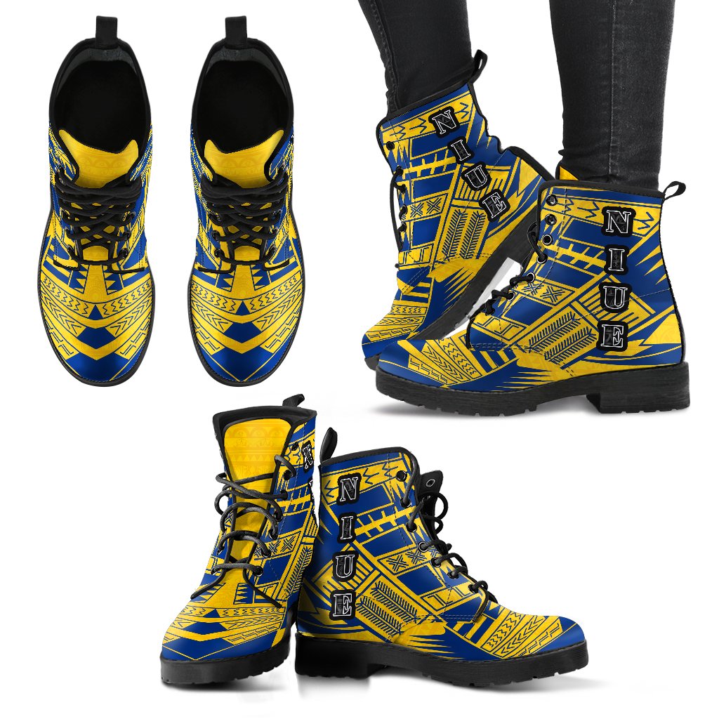 Niue Leather Boots - Polynesian Tattoo Flag - Polynesian Pride