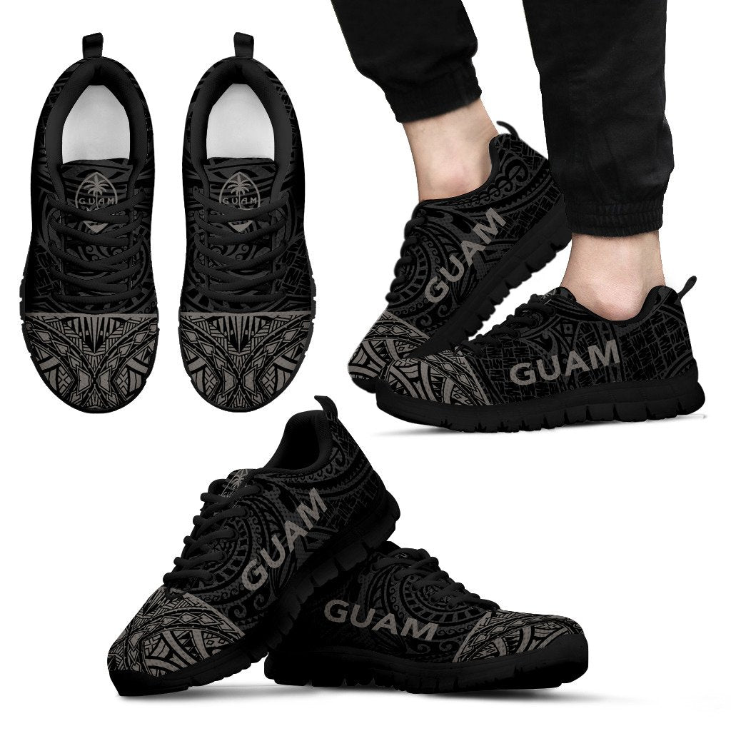 Guam Sneakers - Guam Coat Of Arms Micronesian Grey Style Unisex Black - Polynesian Pride