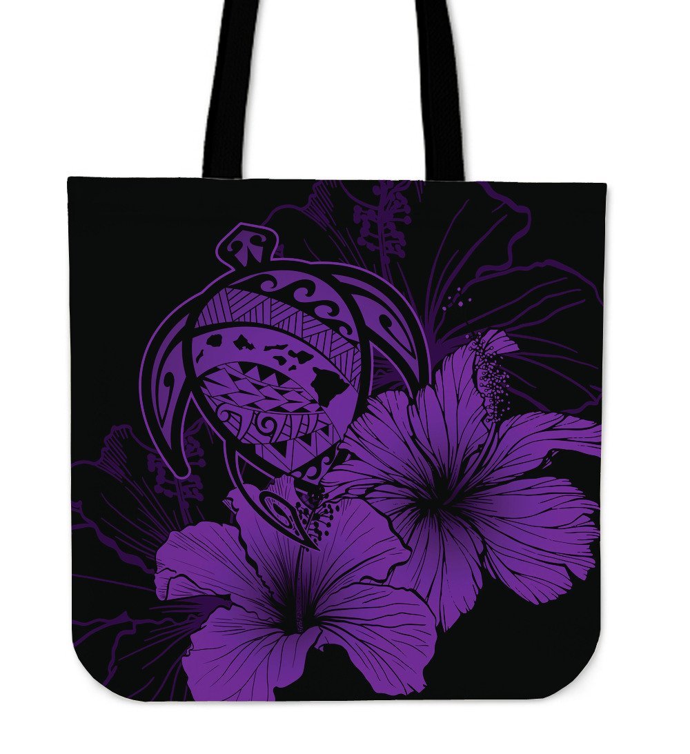 Hawaii Hibiscus Tote Bag - Turtle Map - Purple - Polynesian Pride