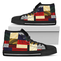 Polynesian High Top Shoes - Design Retro Patchwork Unisex Black - Polynesian Pride