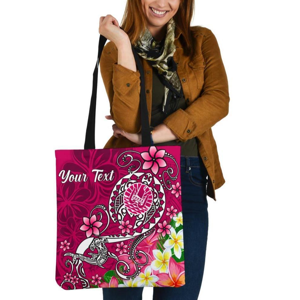 Tahiti Custom Personalised Tote Bags - Turtle Plumeria (Pink) Tote Bag One Size Pink - Polynesian Pride