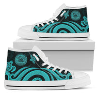 American Samoa High Top Shoes - Turquoise Tentacle Turtle Unisex White - Polynesian Pride