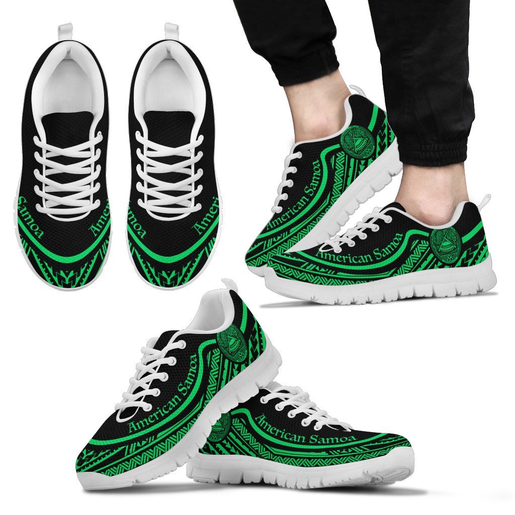 American Samoa Wave Sneakers Green Color Men's Sneakers - White - American Samoa White - Polynesian Pride