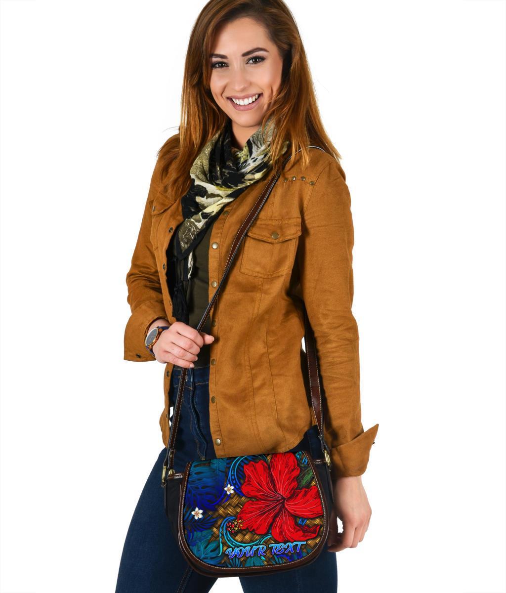 Hawaii Lauhala Hibiscus Polynesian Tropical Canvas Saddle Bag Blue - Wake Style - AH One Size Blue Canvas Saddle Bag - Polynesian Pride