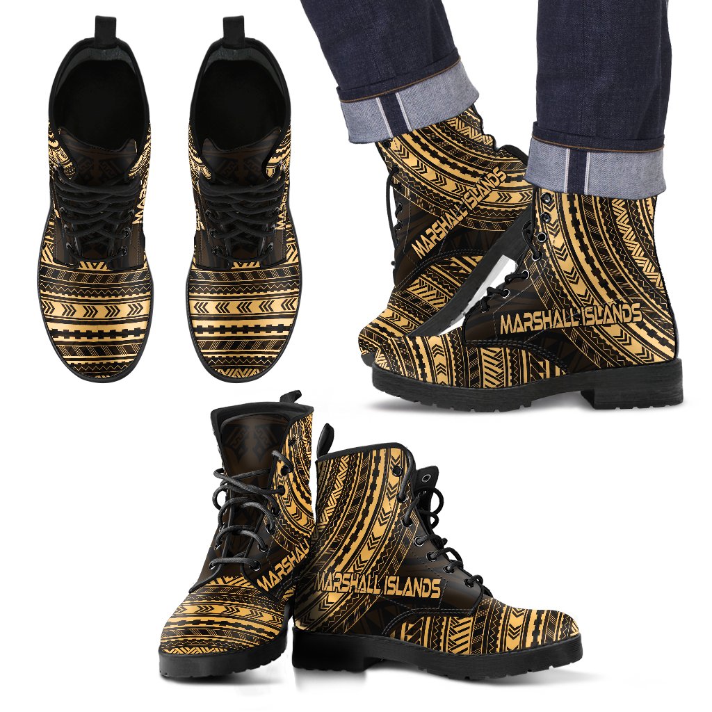 Marshall Islands Leather Boots - Polynesian Gold Chief Version Black - Polynesian Pride