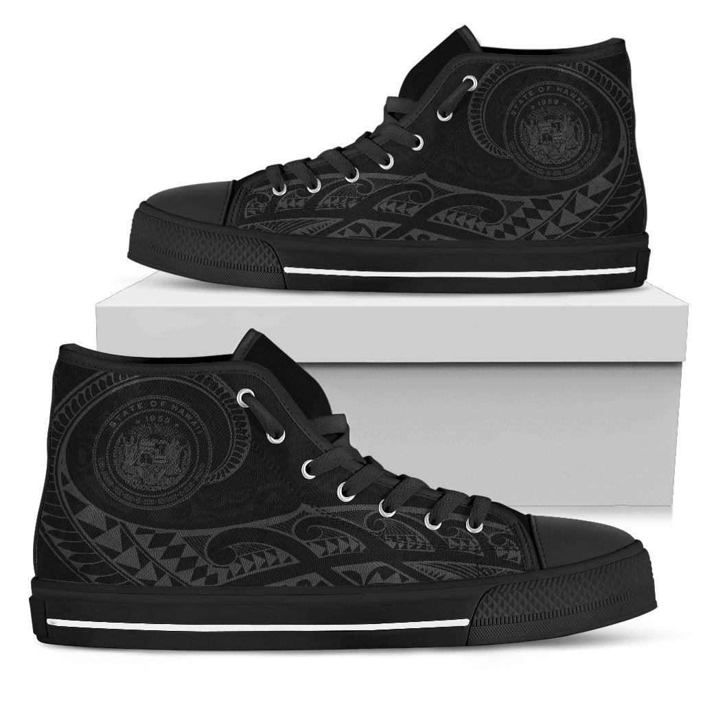 Hawaii State Tattoo Swirly Gray Polynesian High Top Shoes Mens High Top Black - Polynesian Pride