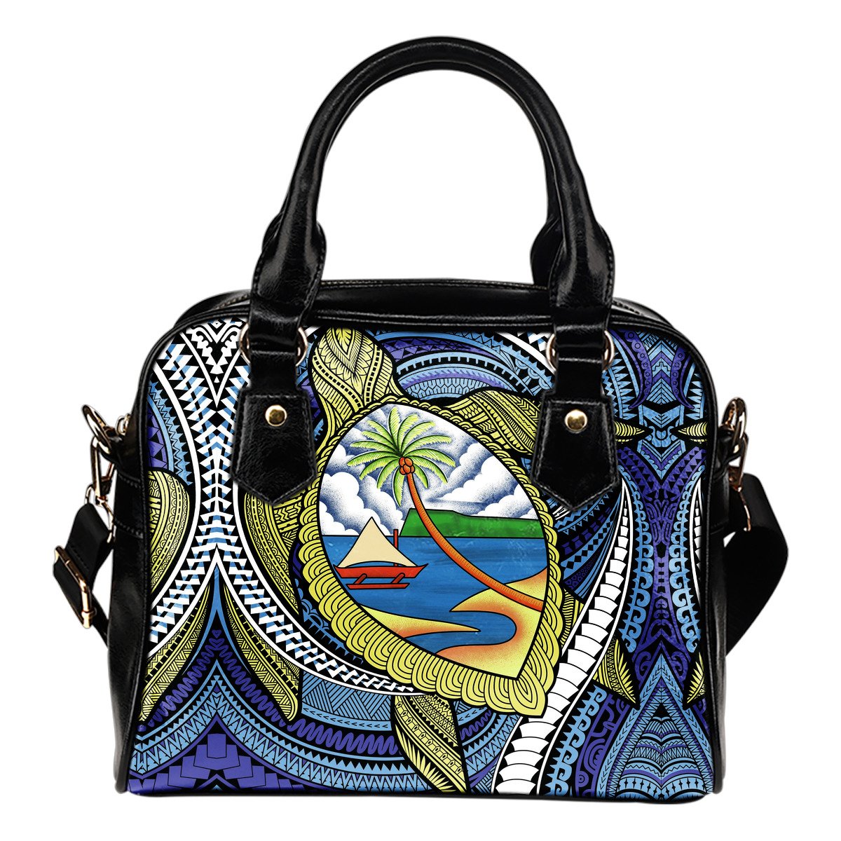 Polynesian Shoulder Handbag - Guam Duvet Cover Set Turtle Coat Of Arms One Size Blue - Polynesian Pride
