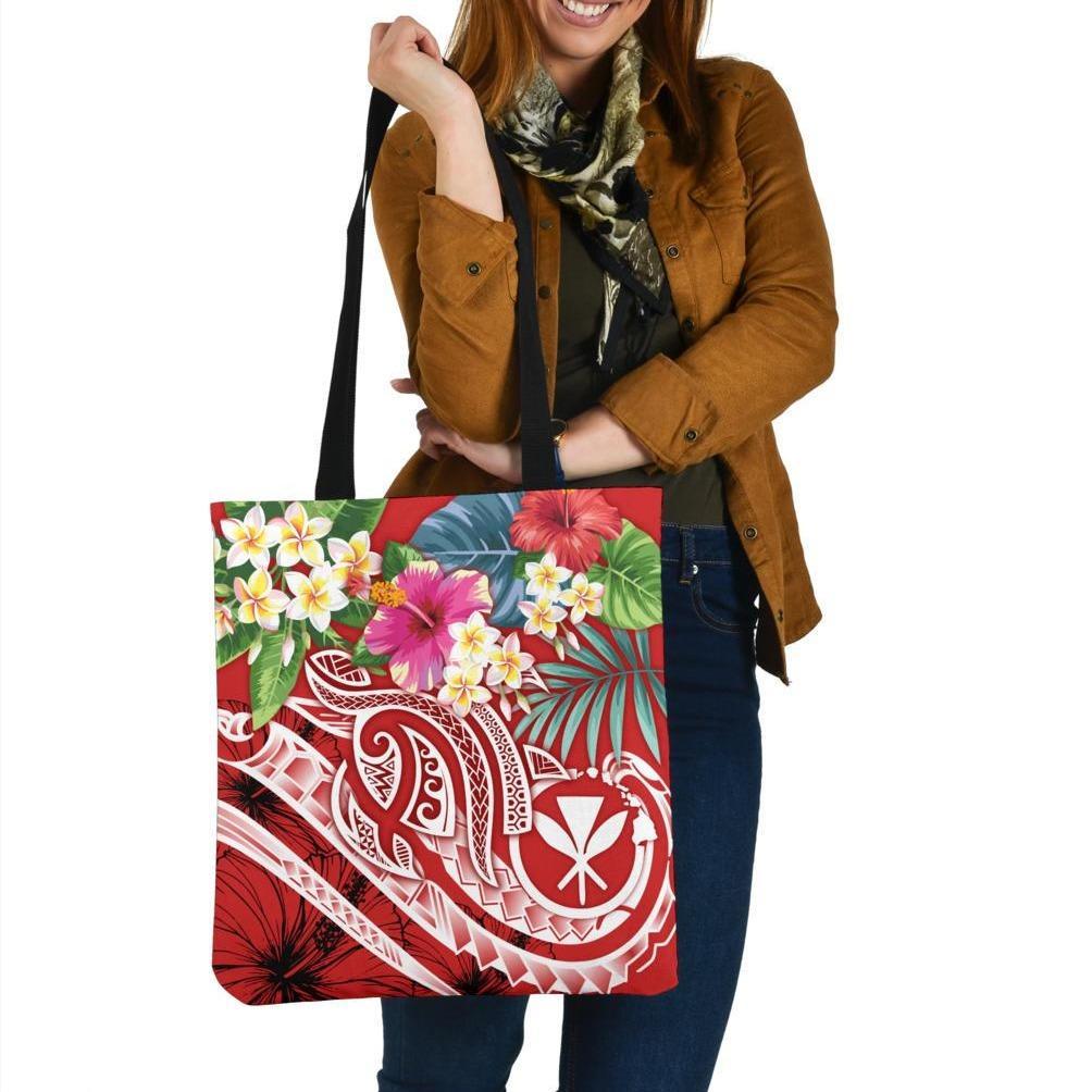 Polynesian Hawaii Kanaka Maoli Tote Bags - Summer Plumeria (Red) Tote Bag One Size Red - Polynesian Pride