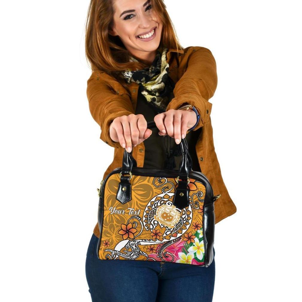 Samoa Custom Personalised Shoulder Handbag - Turtle Plumeria (Gold) One Size Gold - Polynesian Pride