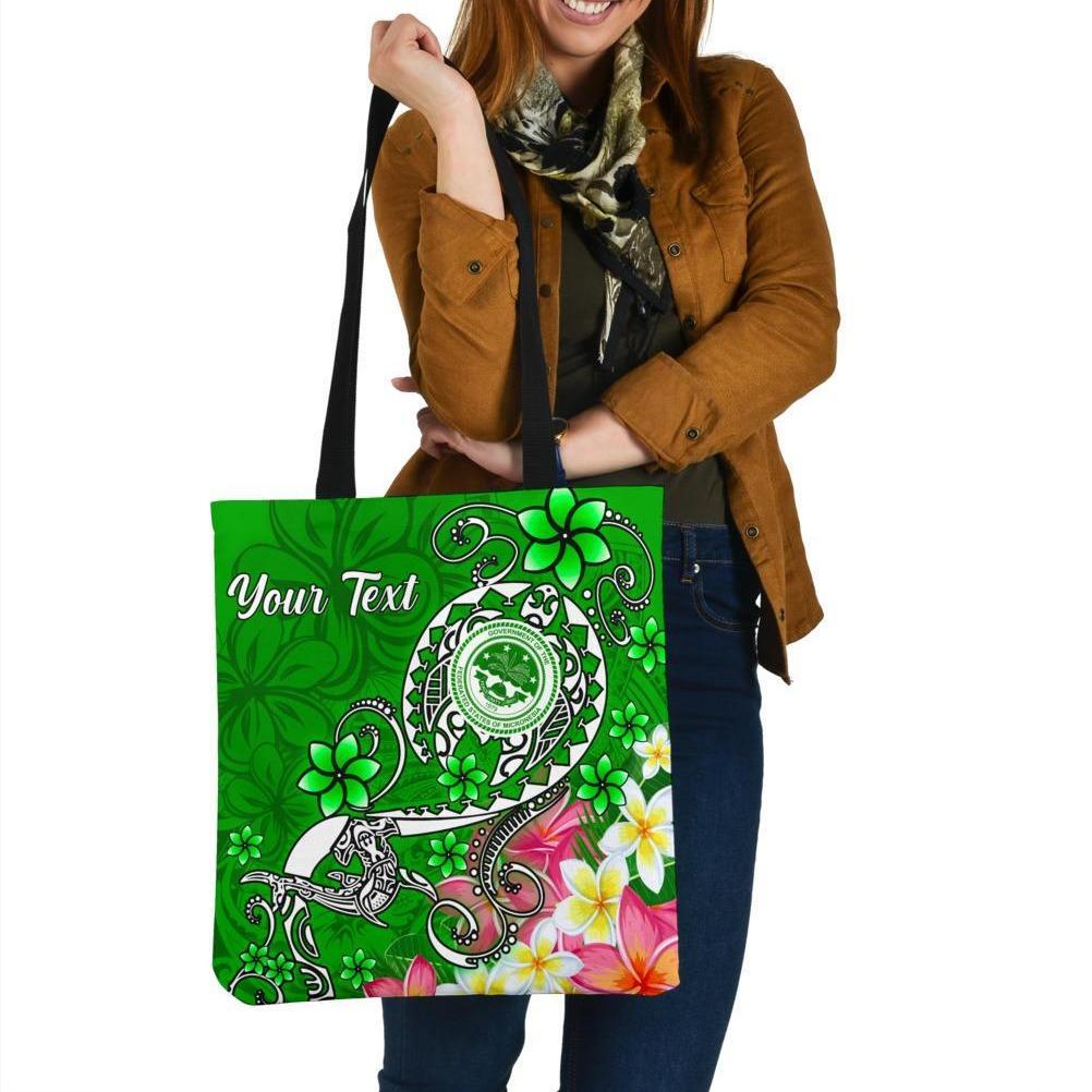 FSM Custom Personalised Tote Bags - Turtle Plumeria (Green) Tote Bag One Size Green - Polynesian Pride