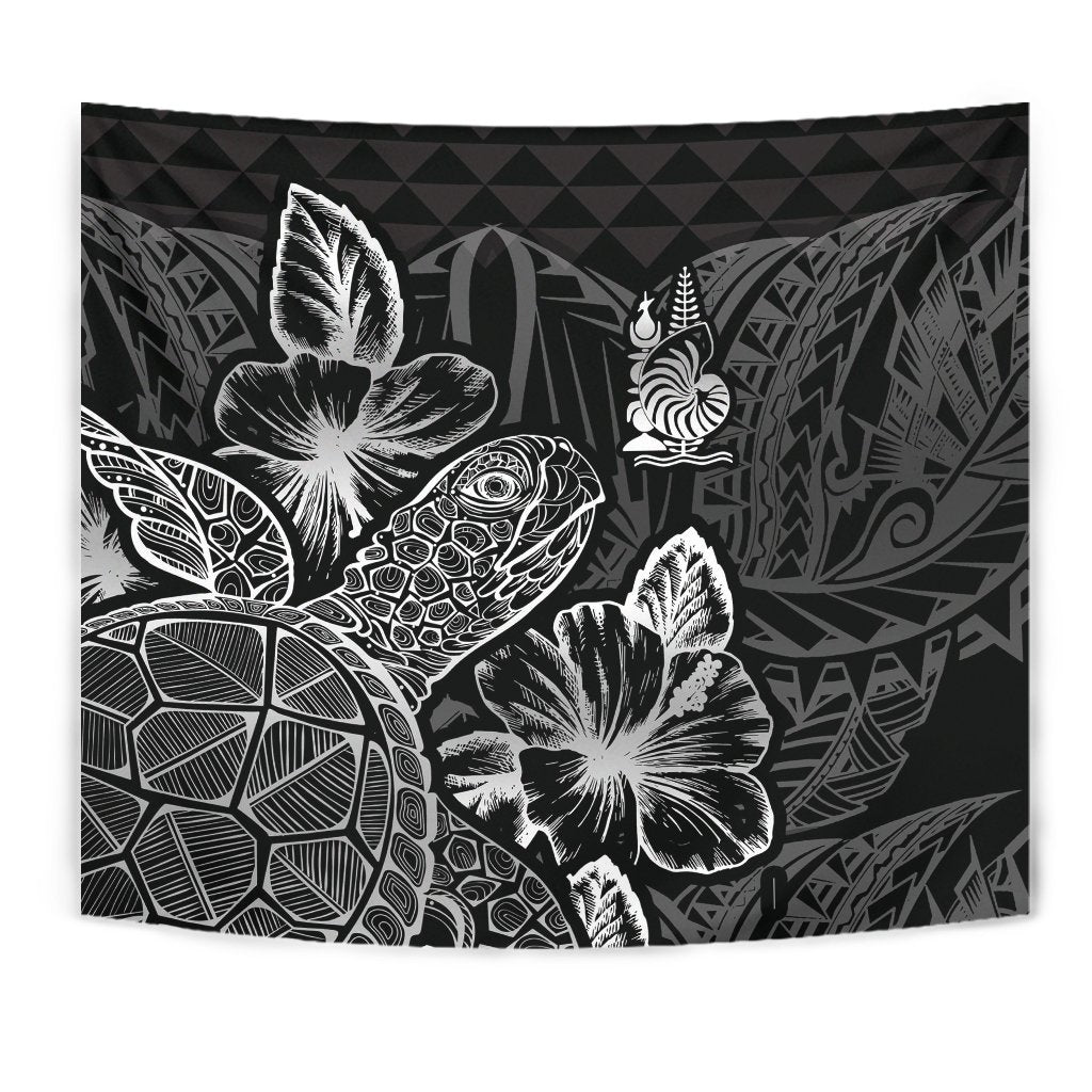 New Caledonia Tapestry - Turtle Hibiscus Pattern Black - Polynesian Pride