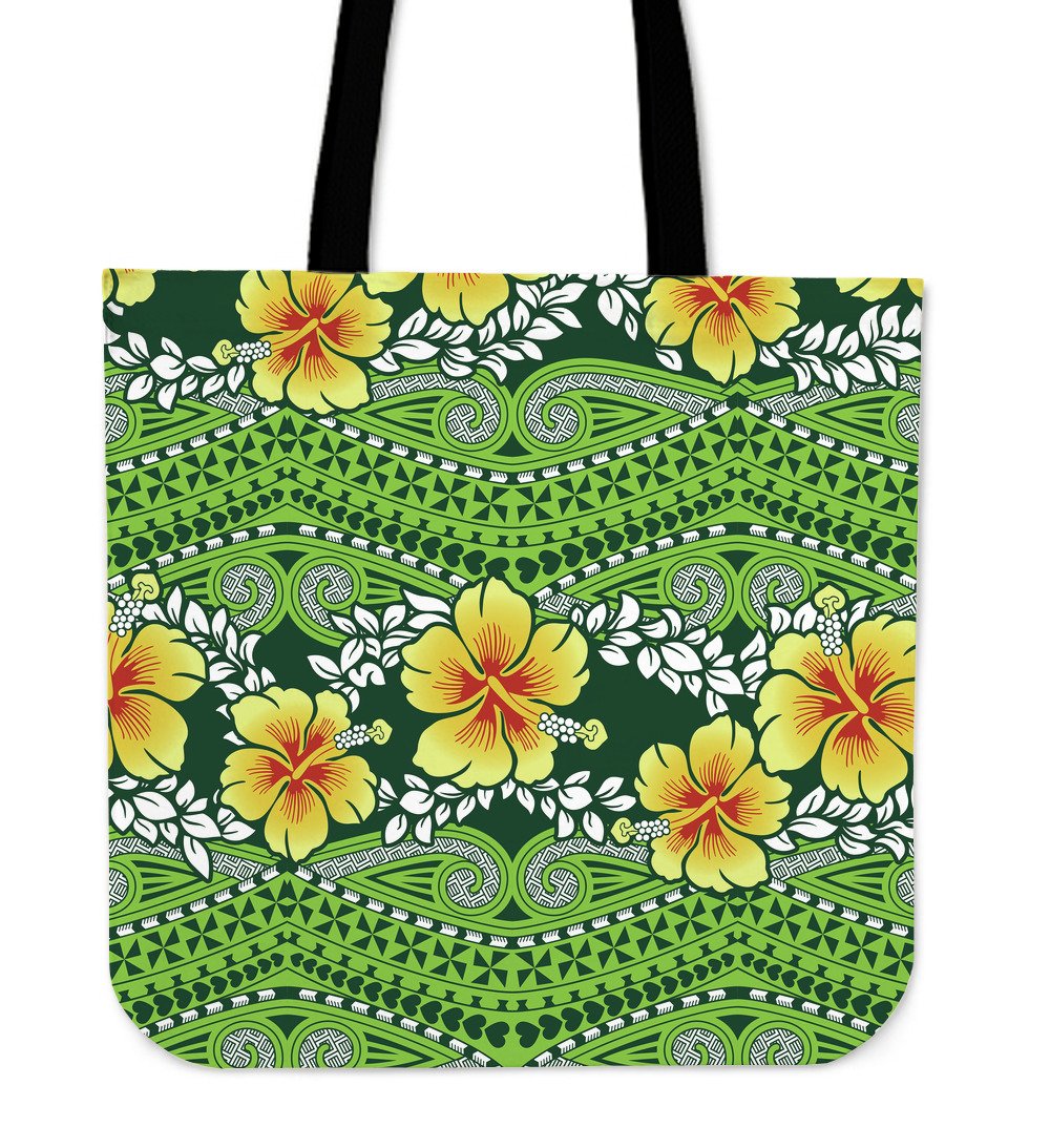 Polynesian Tote Bag - Polynesian Hibiscus Patterns Tote Bag One Size Green - Polynesian Pride