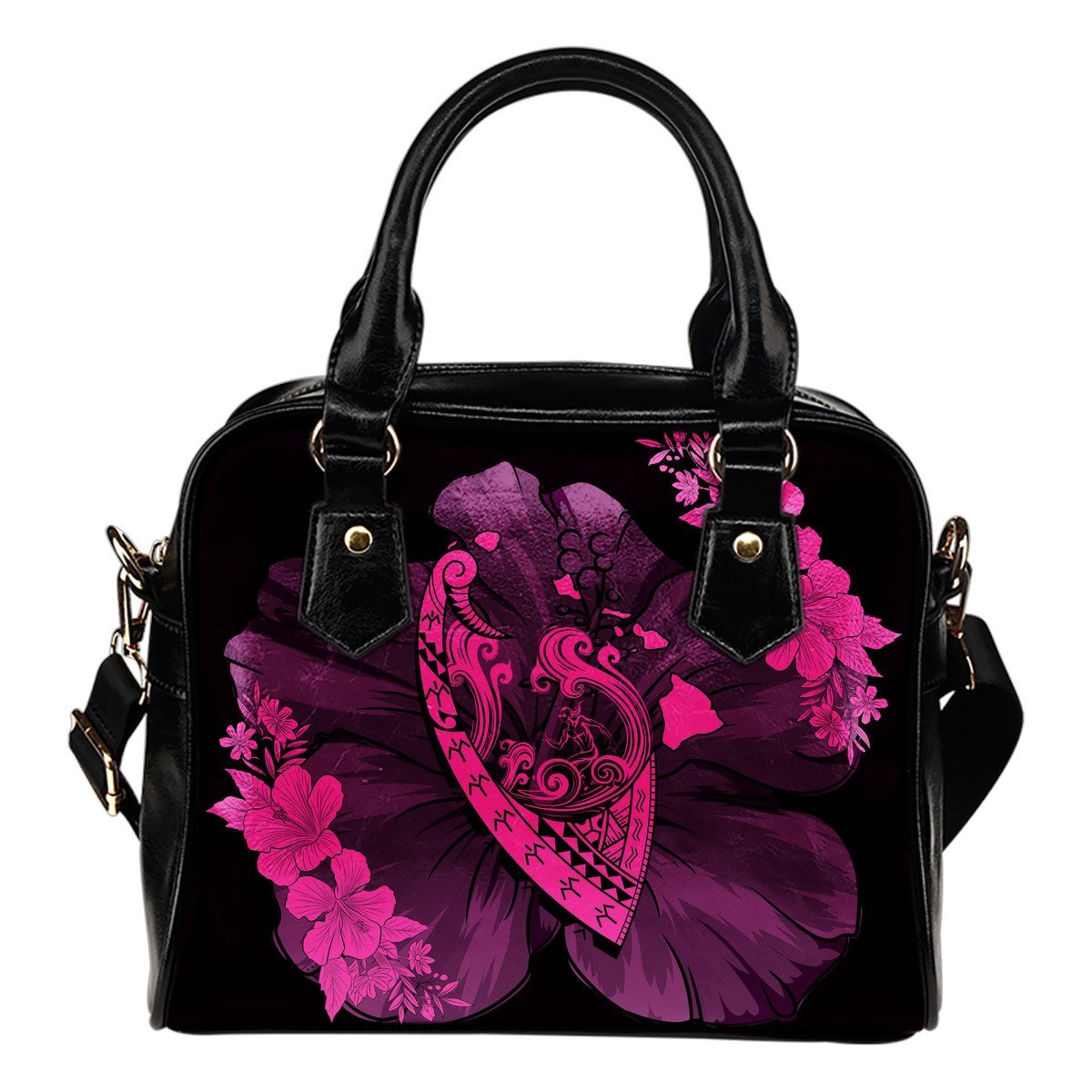 Hawaii Hibiscus Banzai Surfing Shoulder Handbag Pink One Size Pink - Polynesian Pride