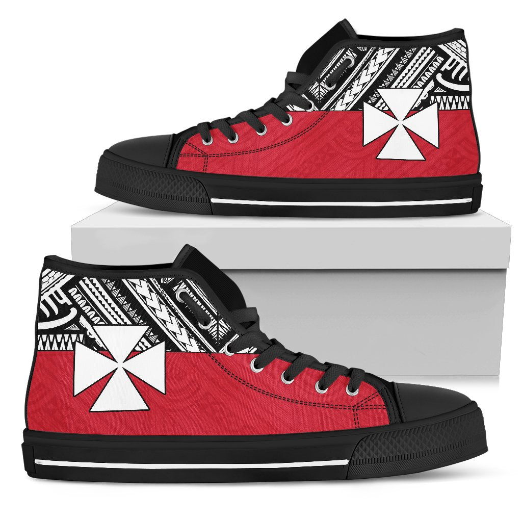 Wallis And Futuna High Top Shoes - Polynesian Style Unisex Black - Polynesian Pride