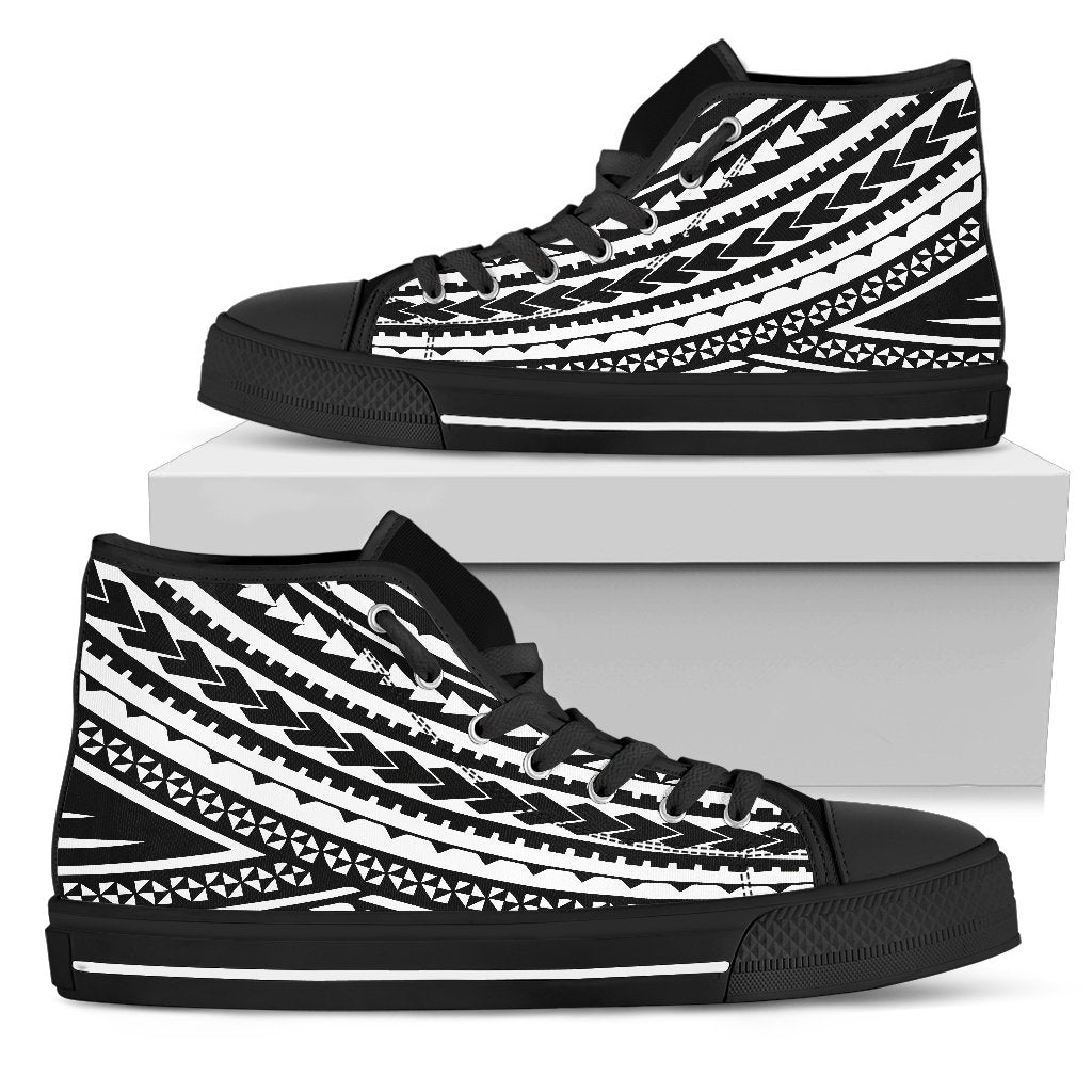 Polynesian High Top Shoes - Black White Version Unisex White - Polynesian Pride