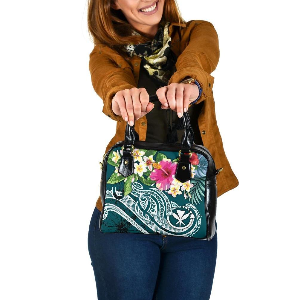 Polynesian Hawaii Kanaka Maoli Shoulder Handbag - Summer Plumeria One Size Blue - Polynesian Pride