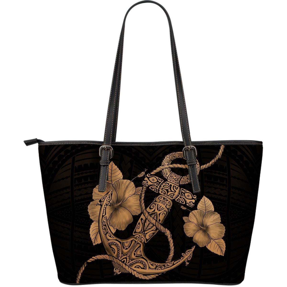 Anchor Gold Poly Tribal Large Leather Tote Gold - Polynesian Pride