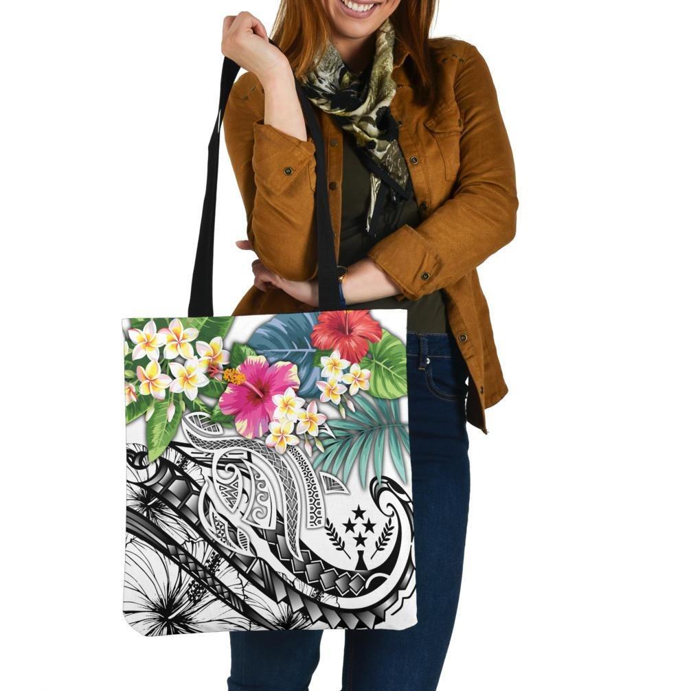 Kosrae Polynesian Tote Bags - Summer Plumeria (White) Tote Bag One Size White - Polynesian Pride