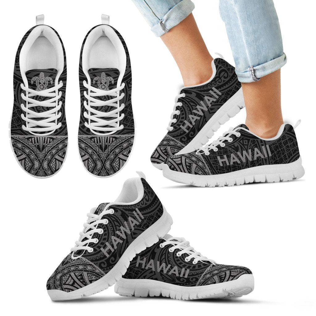 Hawaii Sneakers - Hawaii Turtle Polynesian Tattoo Black Grey - Polynesian Pride