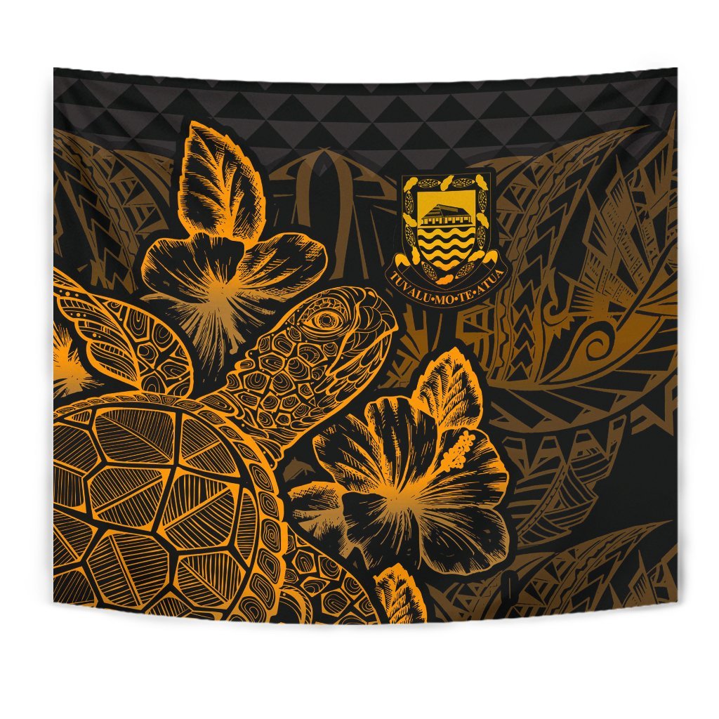 Tuvalu Tapestry - Turtle Hibiscus Pattern Gold - Polynesian Pride