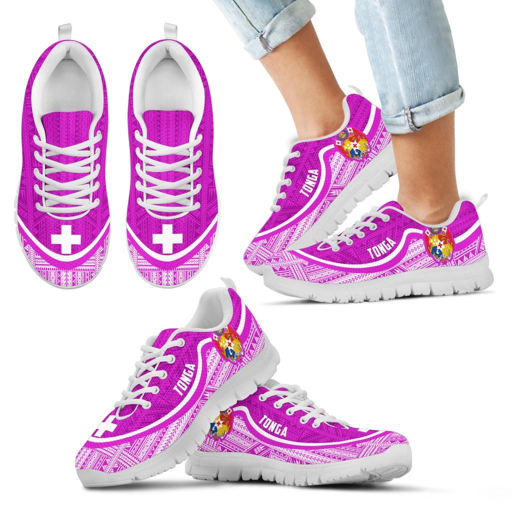 Tonga Wave Sneakers - Polynesian Pattern White Pink Color Kid's Sneakers - White - Tonga White - Polynesian Pride