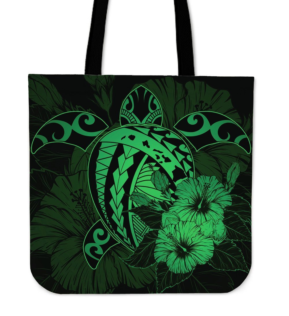 Hawaii Hibiscus Tote Bag - Harold Turtle - Green Tote Bag One Size Green - Polynesian Pride