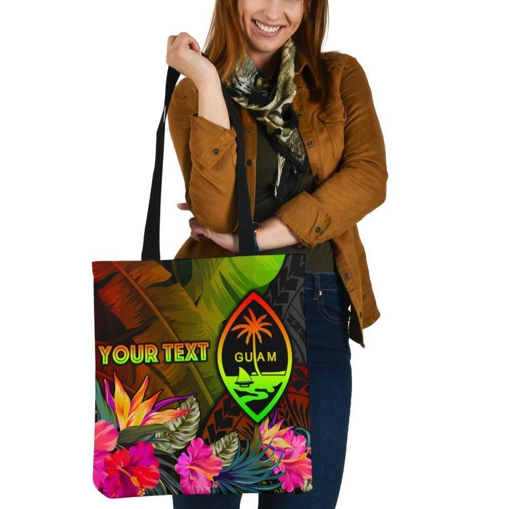 Guam Polynesian Personalised Tote Bag - Hibiscus and Banana Leaves Tote Bag One Size Reggae - Polynesian Pride