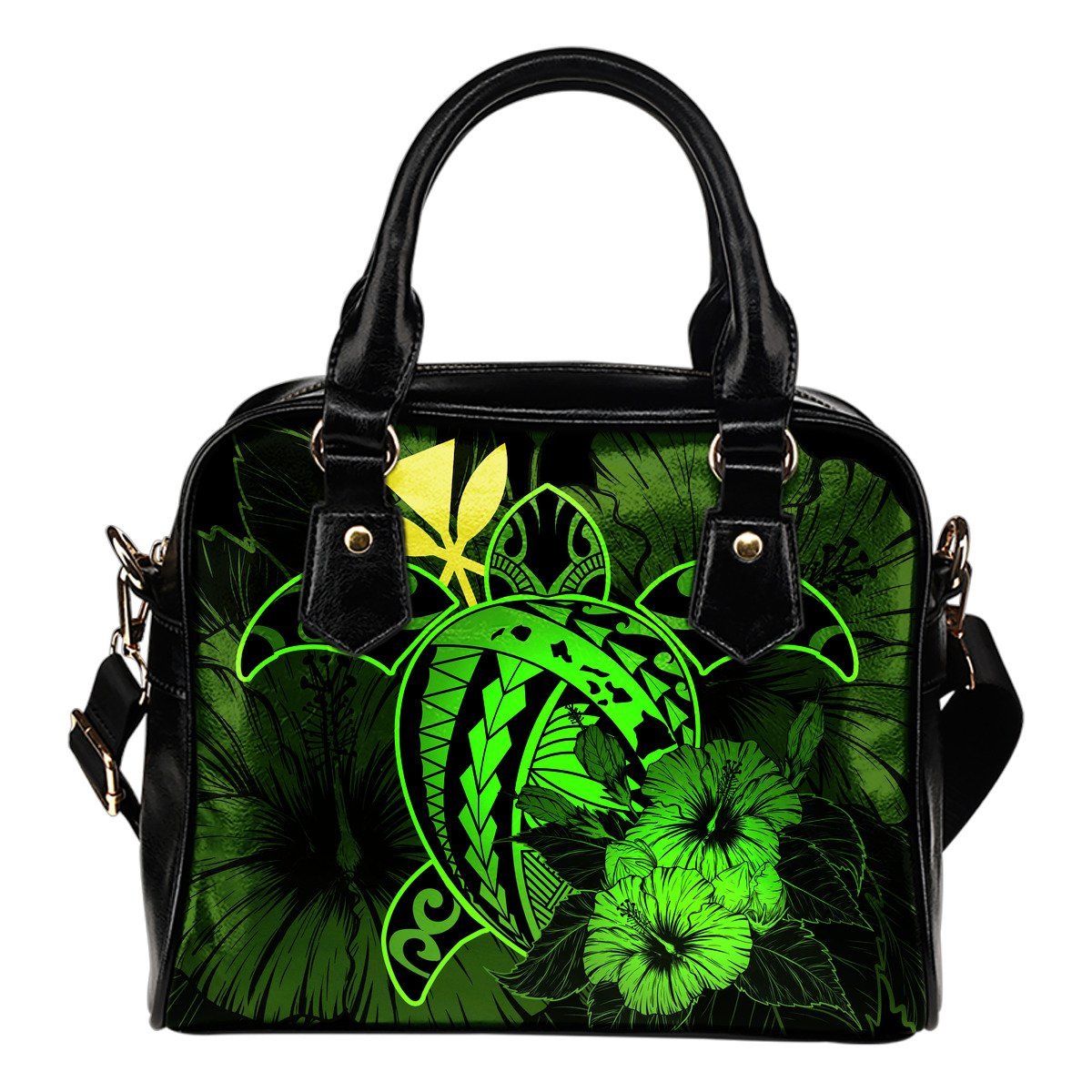 Hawaii Hibiscus Shoulder Handbag - Harold Turtle - Green One Size Green - Polynesian Pride