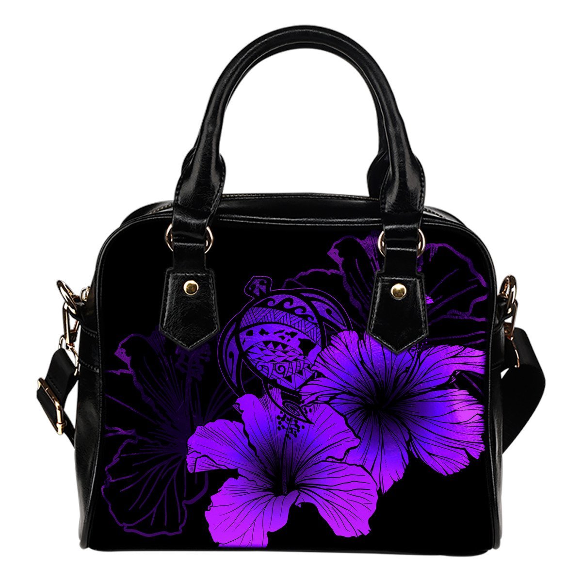 Hawaii Hibiscus Shoulder Handbag - Turtle Map - Purple One Size Purple - Polynesian Pride