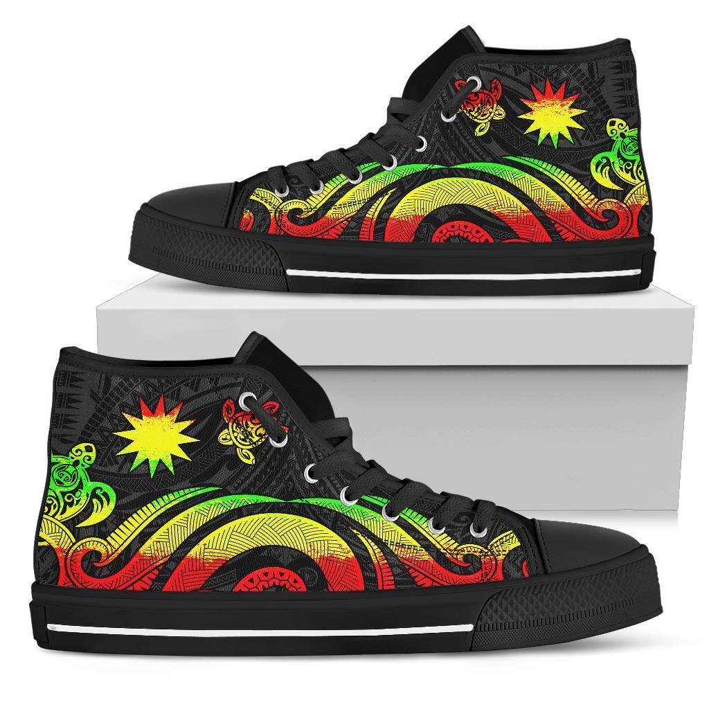 Nauru High Top Canvas Shoes - Reggae Tentacle Turtle Unisex Black - Polynesian Pride