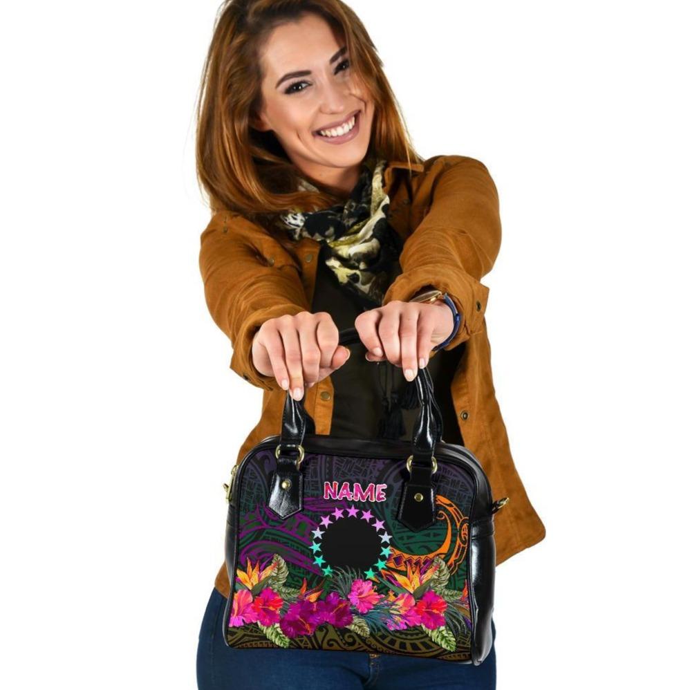 Cook Islands Personalised Polynesian Shoulder Handbag - Summer Hibiscus One Size Black - Polynesian Pride