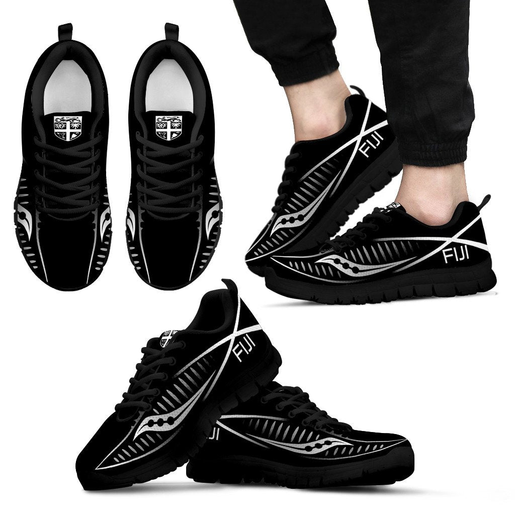 Fiji Sneakers - Fiji Flag Polynesian Knife Style Unisex Black - Polynesian Pride