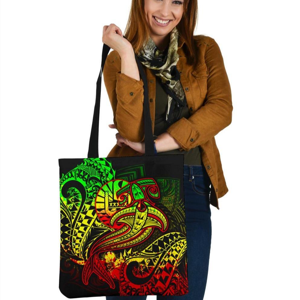 Tahiti Tote Bags - Reggae Shark Polynesian Tattoo Tote Bag One Size Reggae - Polynesian Pride
