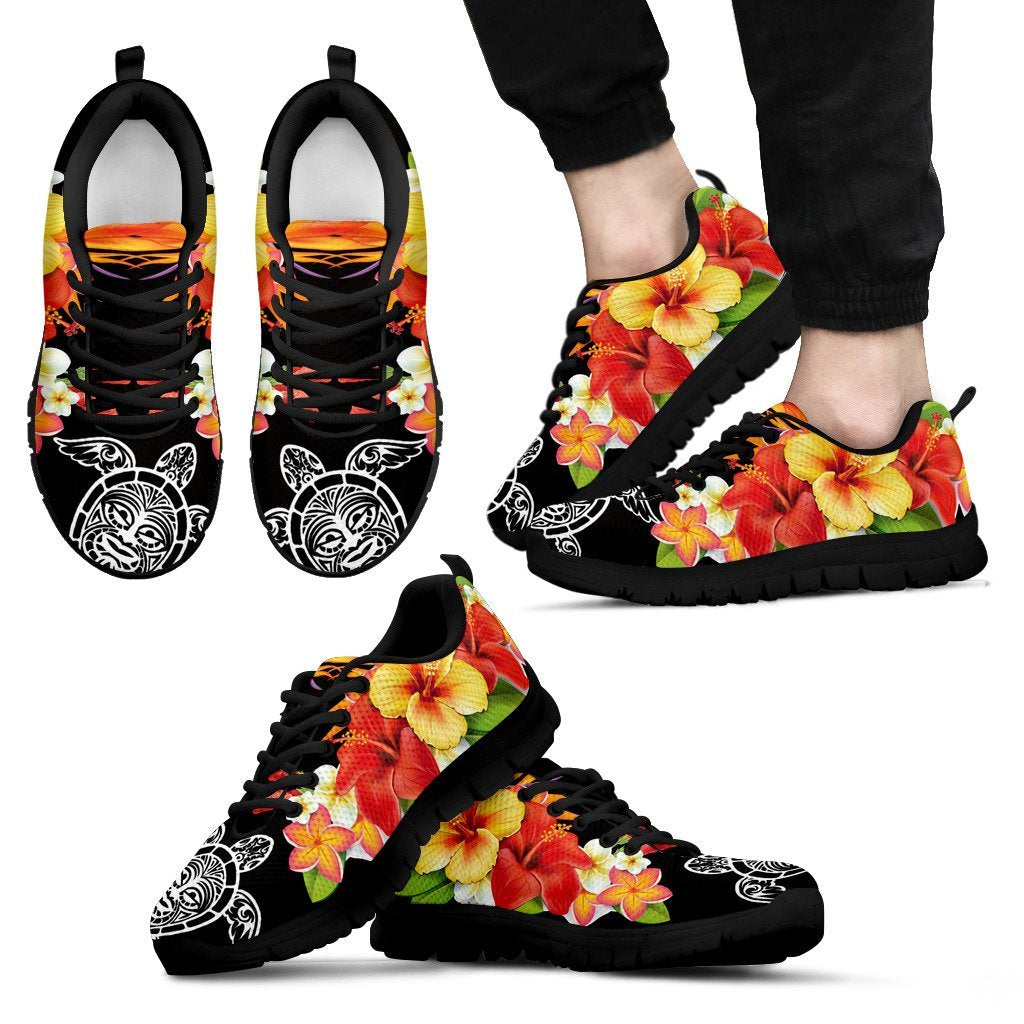 Fiji Sneakers - Hibiscus Tiki Face In Turtle - NN6 Unisex Black - Polynesian Pride