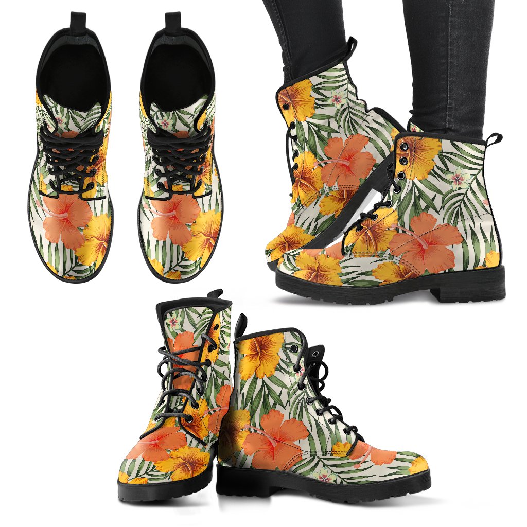 Hawaii Yellow Hibiscus Leather Boots - Polynesian Pride