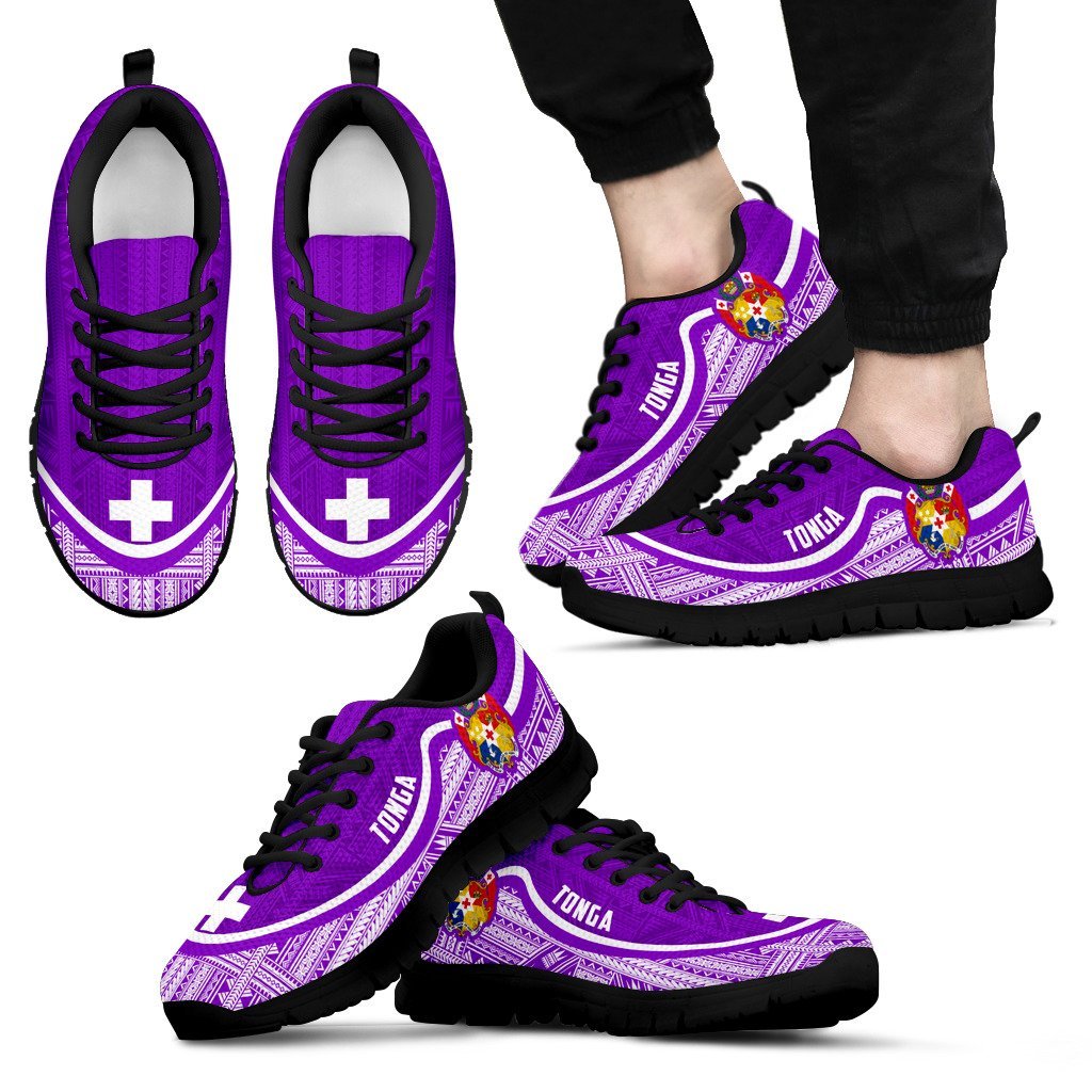 Tonga Wave Sneakers - Polynesian Pattern White Purple Color Men's Sneakers - Black - Tonga Black - Polynesian Pride