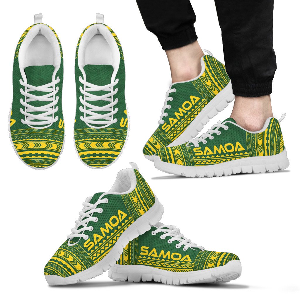 Samoa Sneakers - Samoa Polynesian Chief Tattoo Green Yellow Version Unisex White - Polynesian Pride