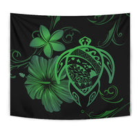 Hawaii Turtle Map Hibiscus Plumeria Poly Tapestry - Green - Polynesian Pride