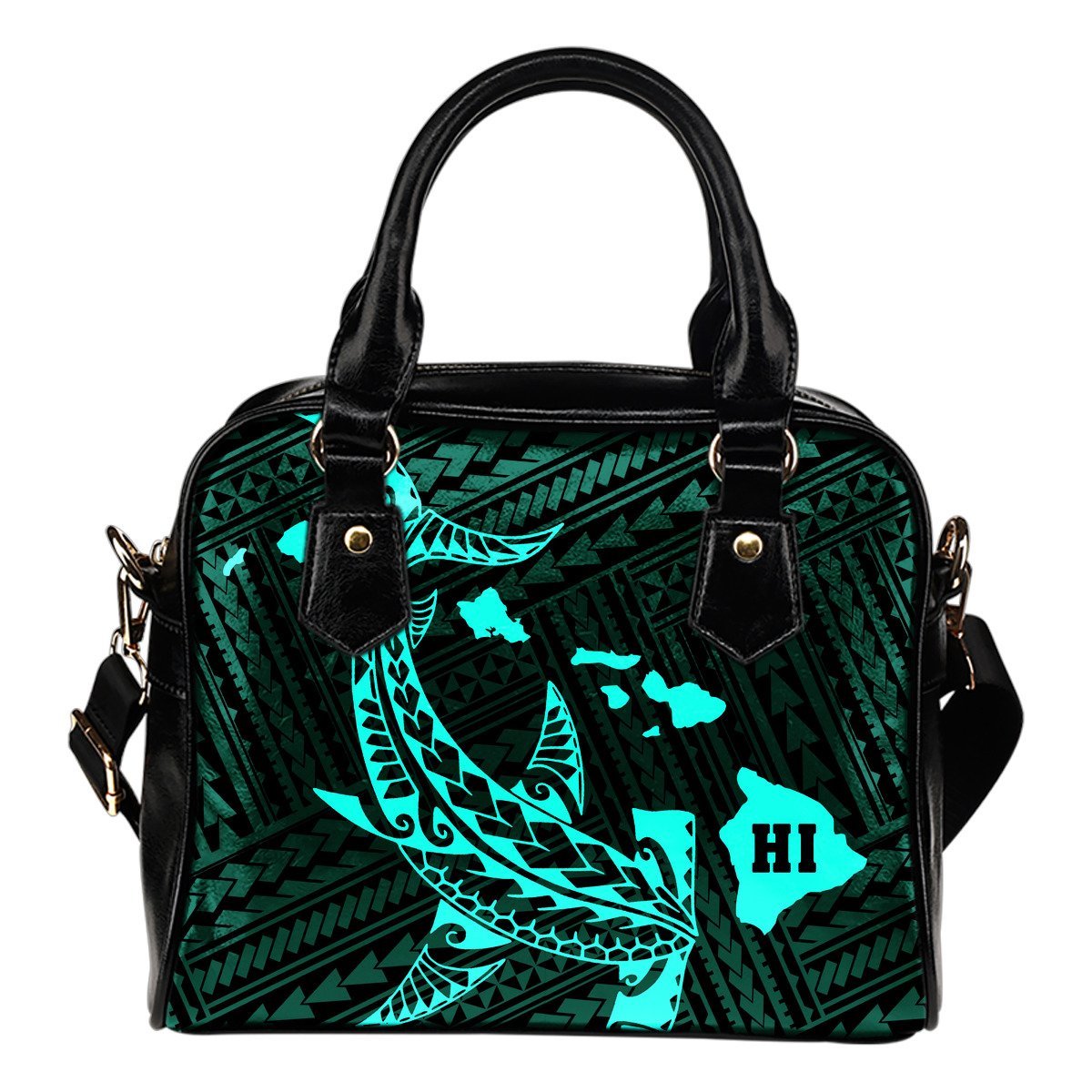 Hawaii Shark Turquoise Polynesian Shoulder Handbag One Size Turquoise - Polynesian Pride