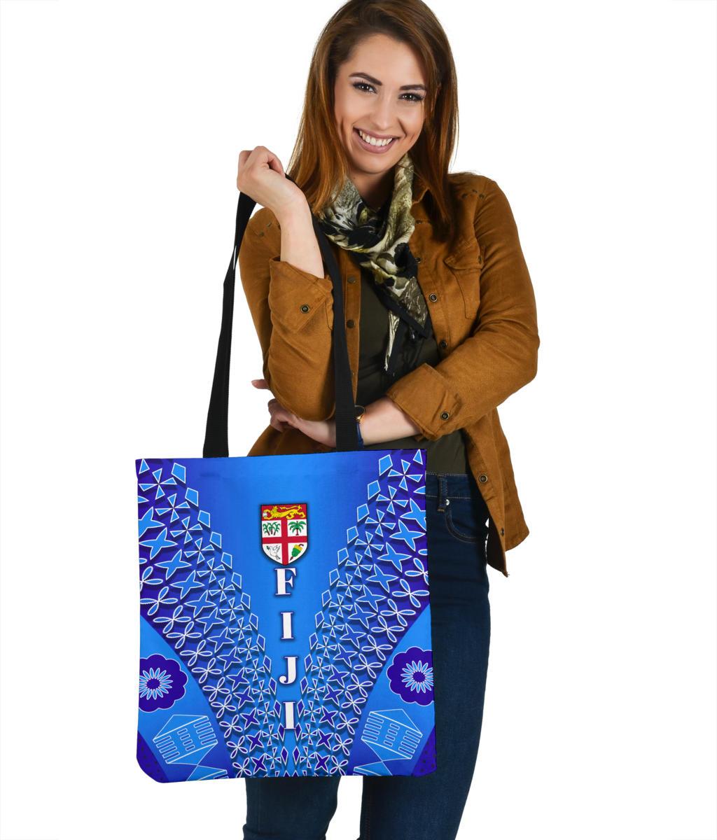 Fiji Drua Tote Bag Tapa Blue - Polynesian Pride