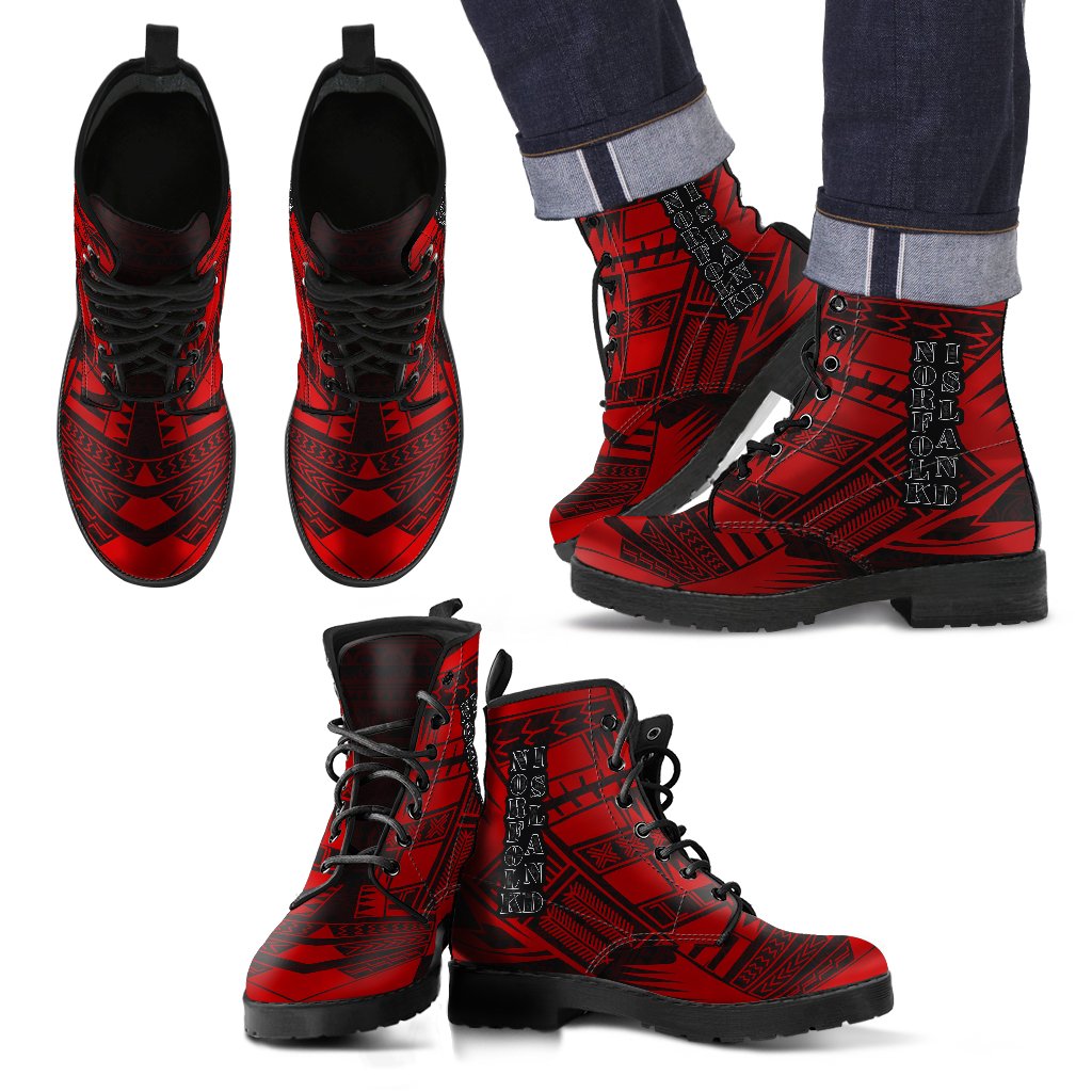 Norfolk Island Leather Boots - Polynesian Tattoo Red Red - Polynesian Pride