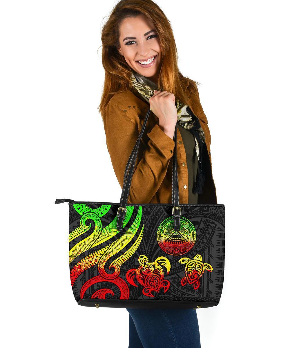 American Samoa Large Laether Tote - Reggae Tentacle Turtle Reggae - Polynesian Pride